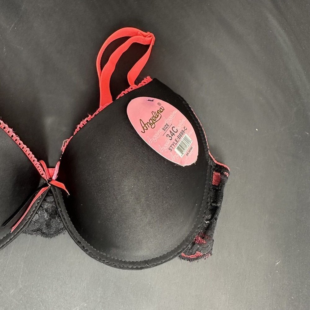 Angelina Black Pink Bra Silky Lace Detail Convertible Removable AdjustableStraps - Picture 3 of 10